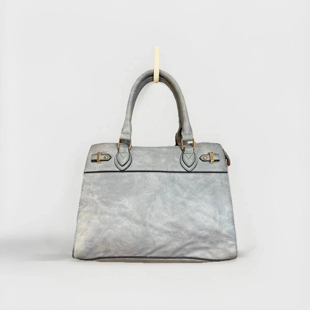 Dark Gray Faux Leather Studded 2-in-1 Tassel Tote B1‎